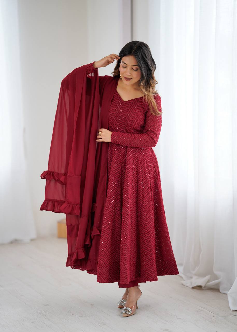Maroon full flare kali cut anarkali suit wedding wear
