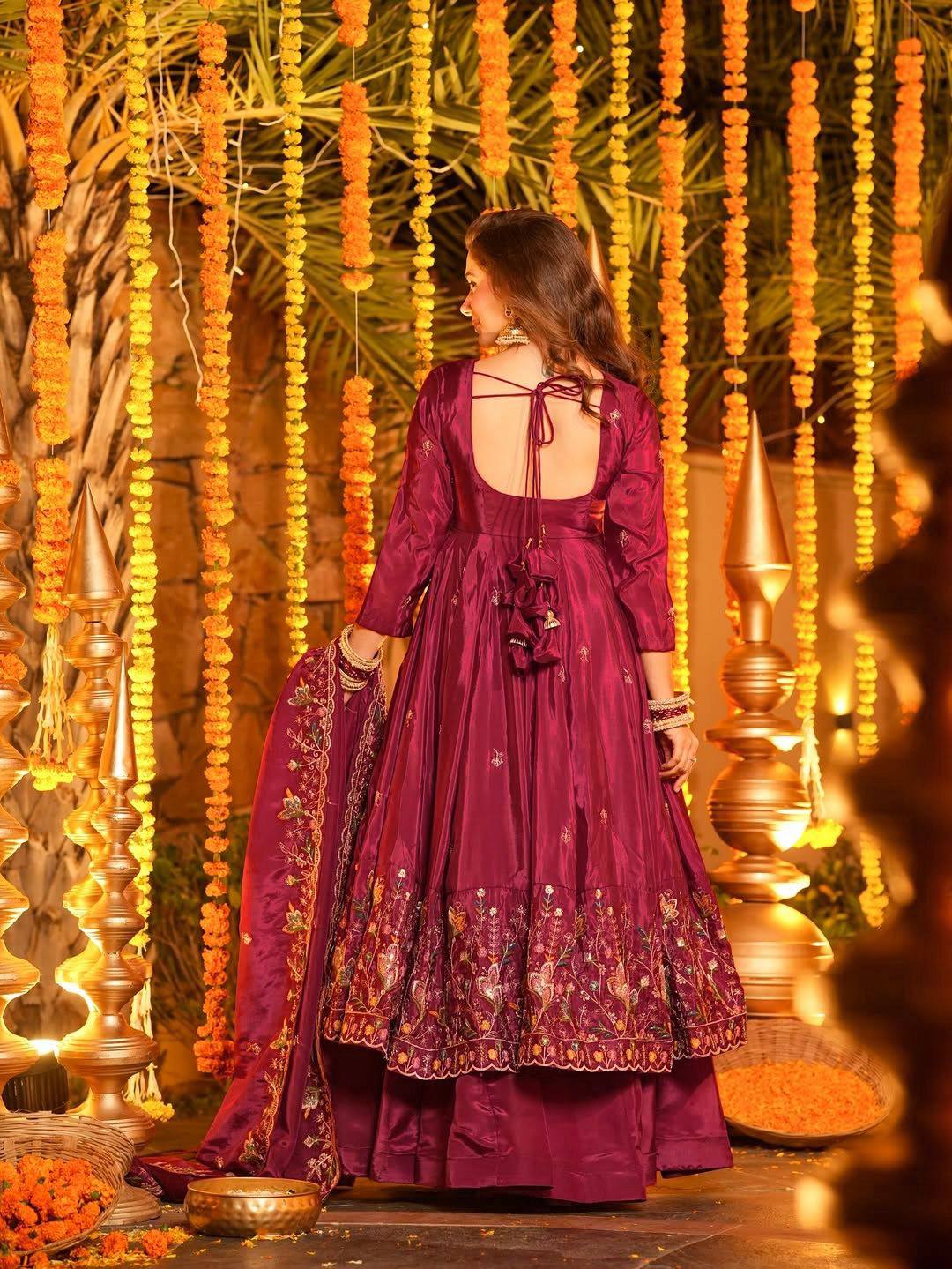 Maroon anarkali suit with dupatta for wedding and festival collection