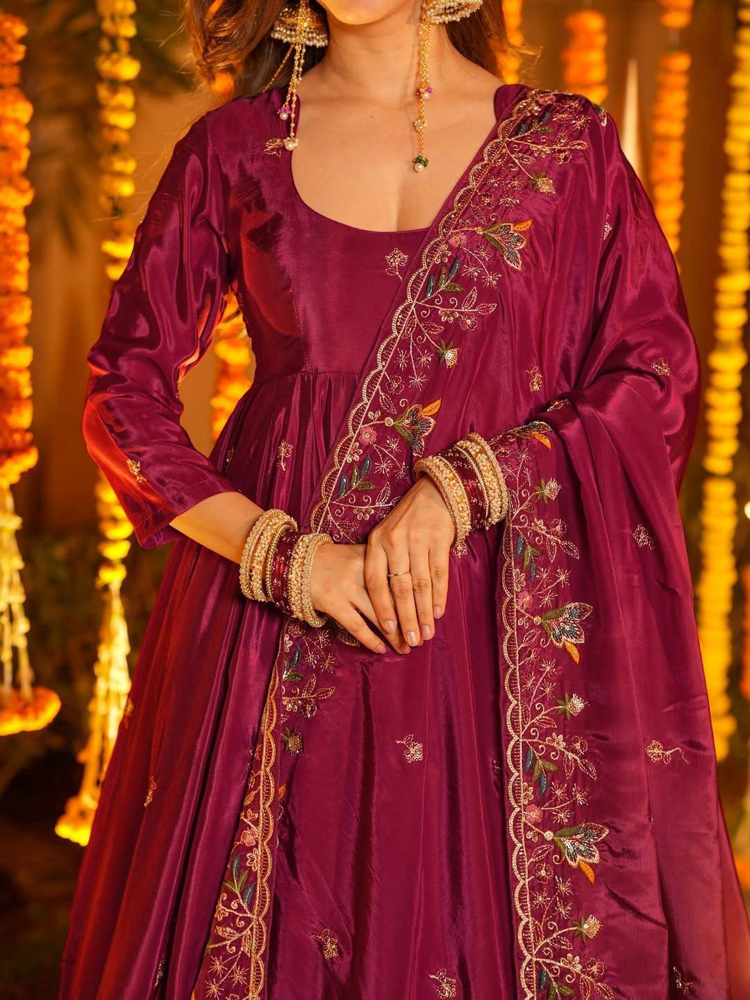 Maroon festive anarkali gown Indian ethnic wear for women