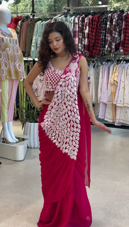 Latest Designer Ready to Wear Saree in Faux Georgette with Heavy Embroidered Stylish Blouse – Trendy Party Wear & Wedding Collection