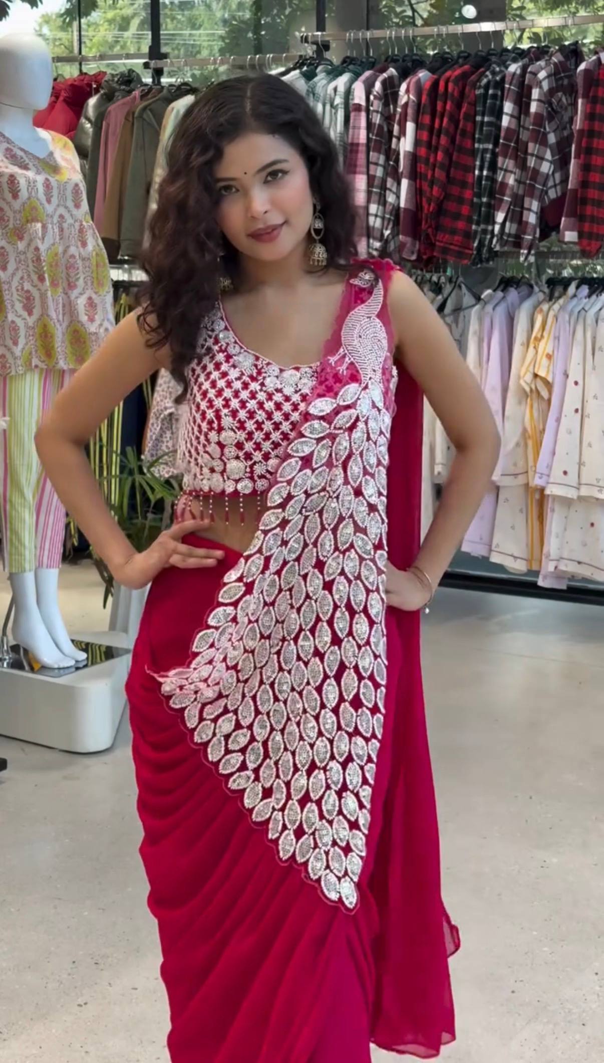 Latest Designer Ready to Wear Saree in Faux Georgette with Heavy Embroidered Stylish Blouse – Trendy Party Wear & Wedding Collection