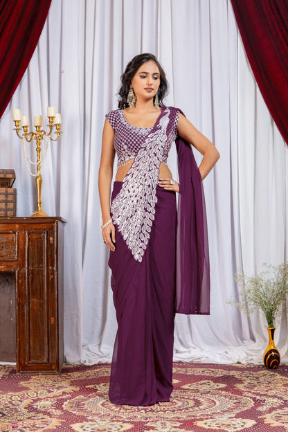 Latest Designer Ready to Wear Saree in Faux Georgette with Heavy Embroidered Stylish Blouse – Trendy Party Wear & Wedding Collection
