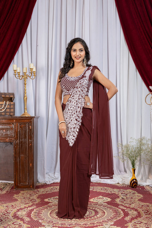Latest Designer Ready to Wear Saree in Faux Georgette with Heavy Embroidered Stylish Blouse – Trendy Party Wear & Wedding Collection