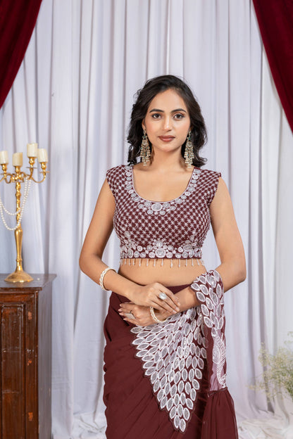 Latest Designer Ready to Wear Saree in Faux Georgette with Heavy Embroidered Stylish Blouse – Trendy Party Wear & Wedding Collection