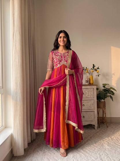 Designer Embroidered Party Wear Gown with Dupatta & Bottom | Wedding & Festive Wear