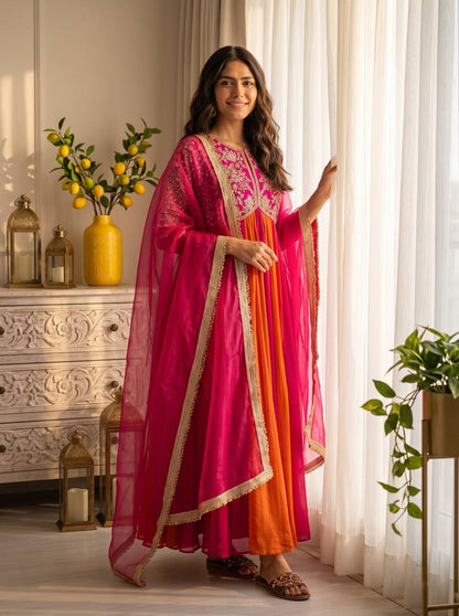 Designer Embroidered Party Wear Gown with Dupatta & Bottom | Wedding & Festive Wear