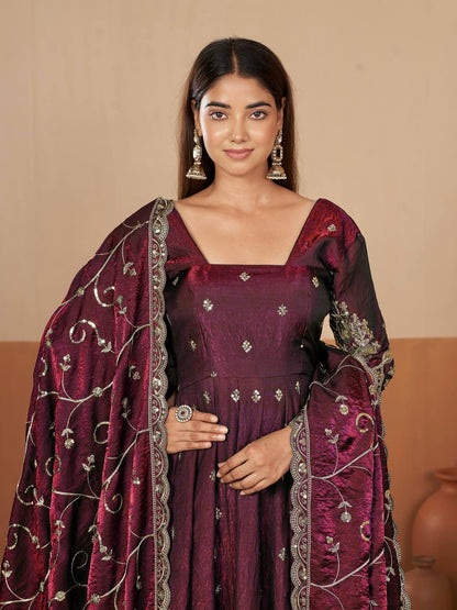 Heavy Jelly Shimmer Silk Embroidered Gown Set with Dupatta & Pant