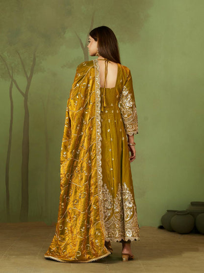 Heavy Jelly Shimmer Silk Embroidered Gown Set with Dupatta & Pant