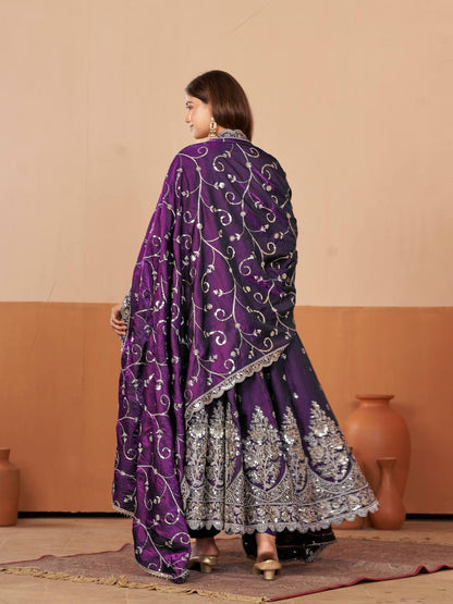 Heavy Jelly Shimmer Silk Embroidered Gown Set with Dupatta & Pant