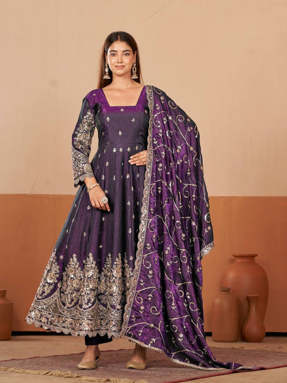 Heavy Jelly Shimmer Silk Embroidered Gown Set with Dupatta & Pant