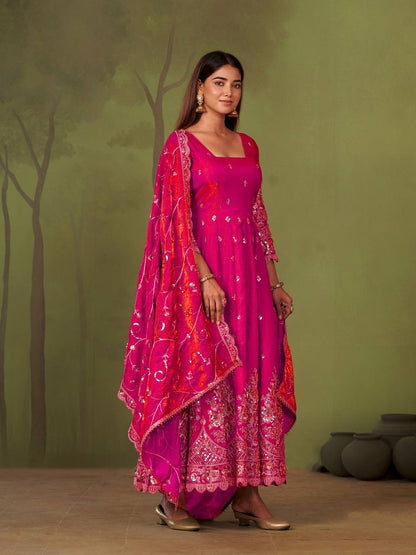 Heavy Jelly Shimmer Silk Embroidered Gown Set with Dupatta & Pant