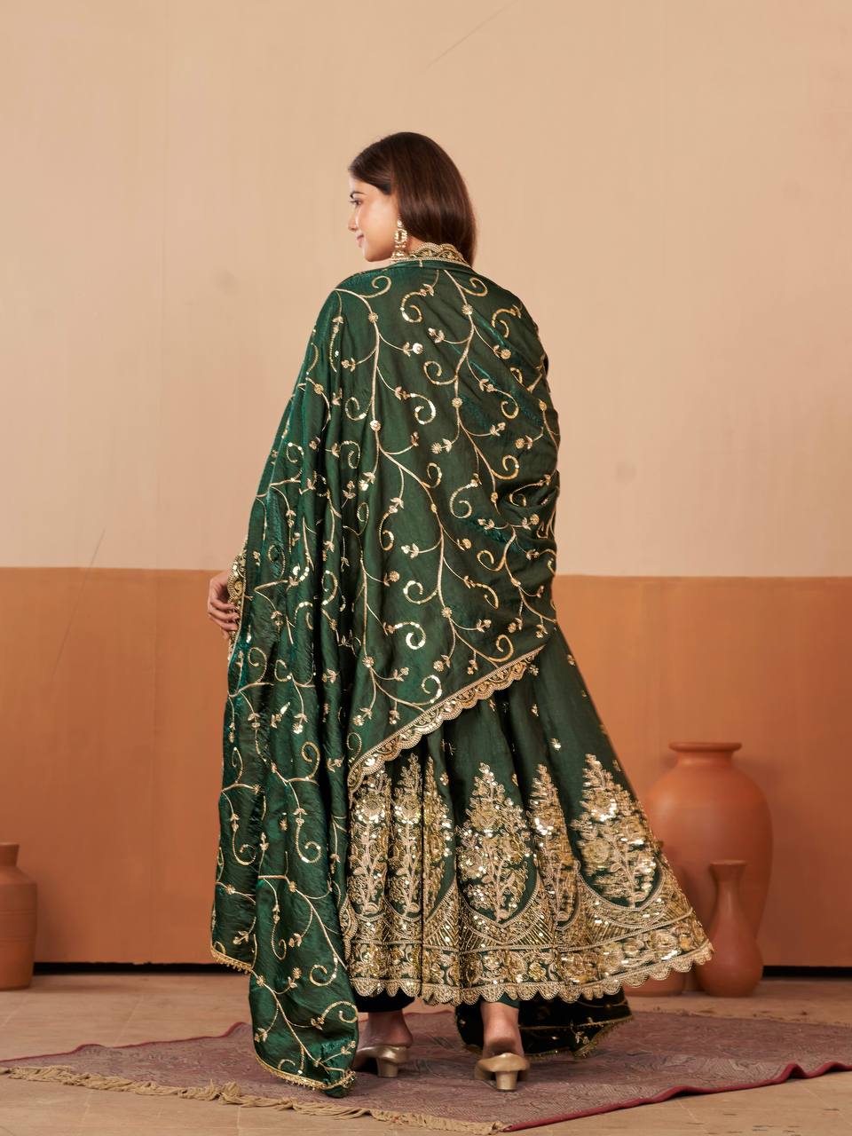 Heavy Jelly Shimmer Silk Embroidered Gown Set with Dupatta & Pant