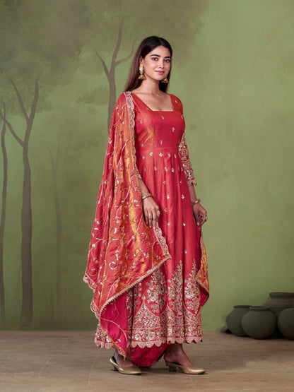 Heavy Jelly Shimmer Silk Embroidered Gown Set with Dupatta & Pant