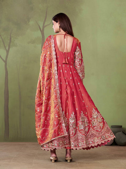 Heavy Jelly Shimmer Silk Embroidered Gown Set with Dupatta & Pant