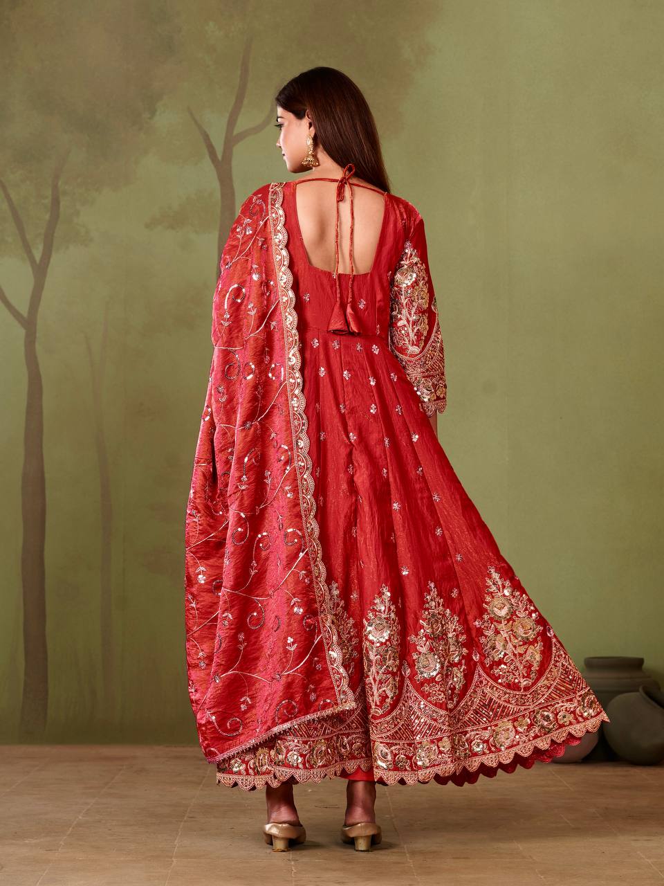 Heavy Jelly Shimmer Silk Embroidered Gown Set with Dupatta & Pant