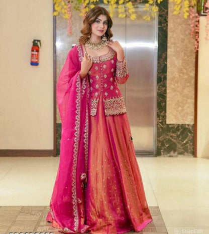 Designer pink lehenga choli with embroidery work, stylish blouse and dupatta for wedding and party wear