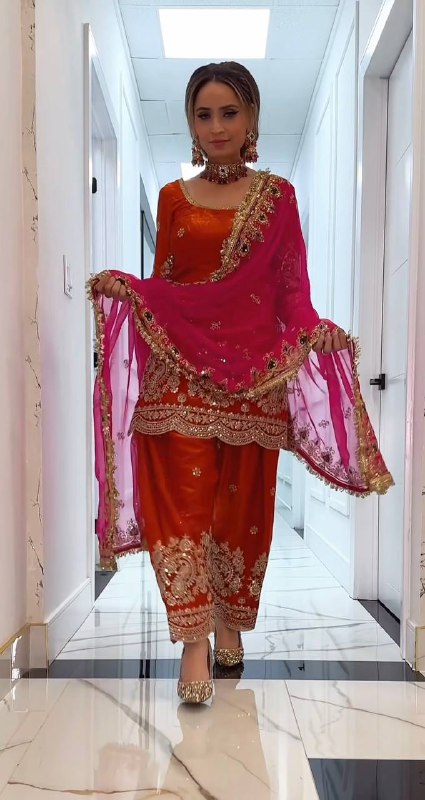 Stylish pink ethnic salwar suit with heavy embroidery and dupatta for party wear