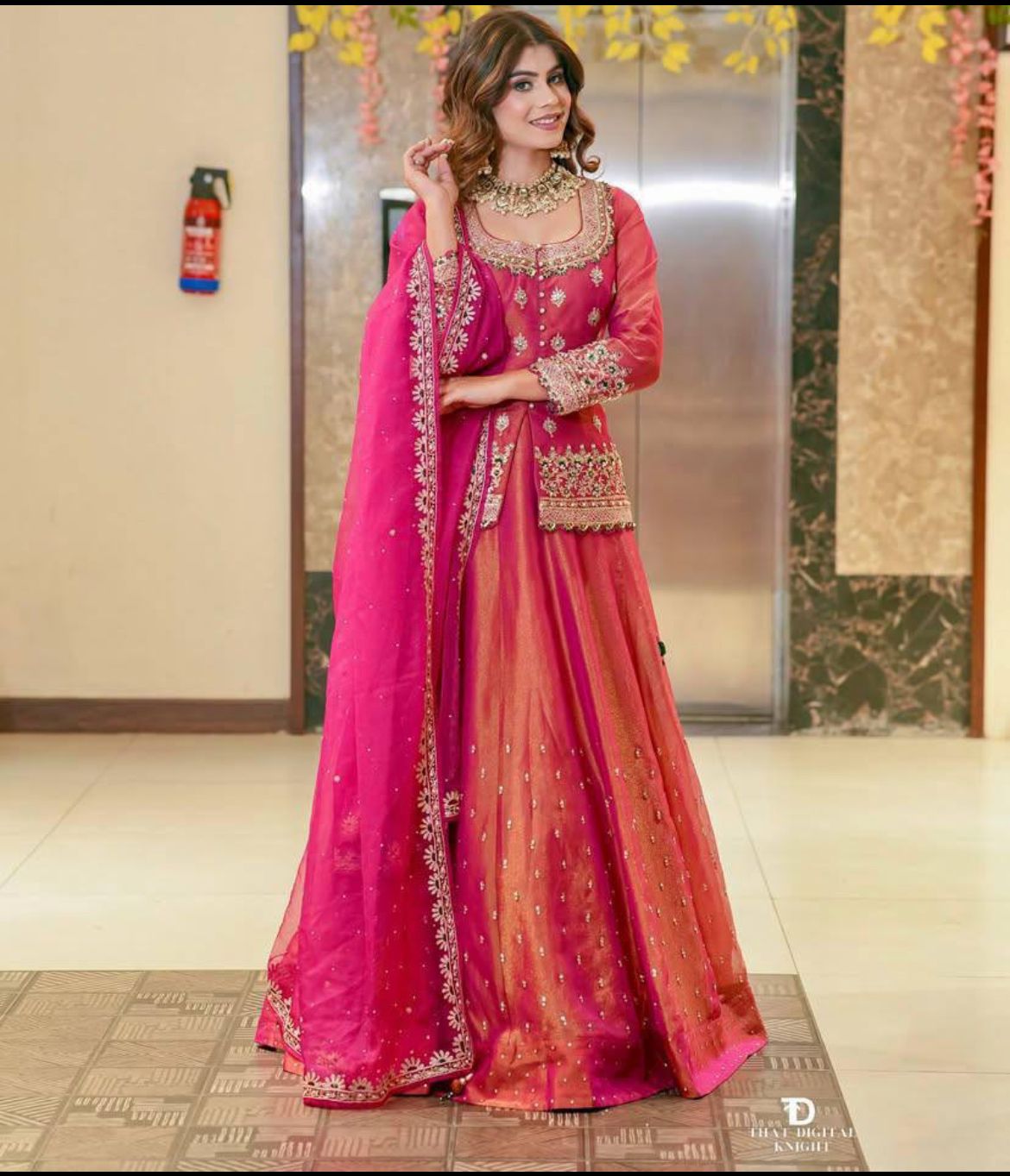 Pink festive wear lehenga choli with elegant embroidery, long flare skirt and matching dupatta