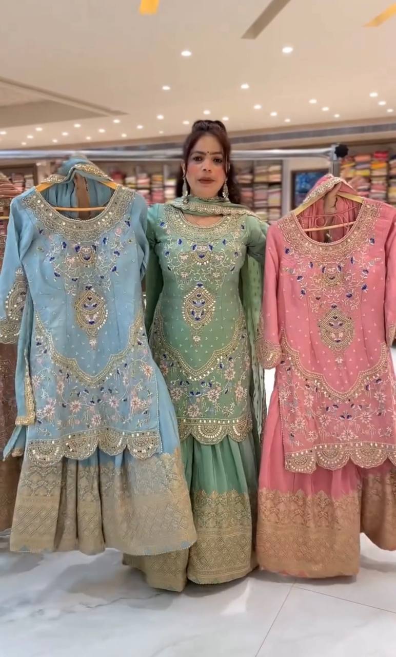 Elegant mint pink sharara suit for festive, wedding and party wear for women