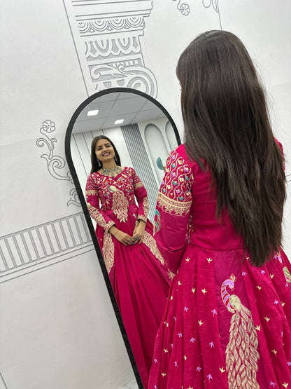 Pink wedding wear lehenga choli in pure Vichitra fabric with heavy sequence work
