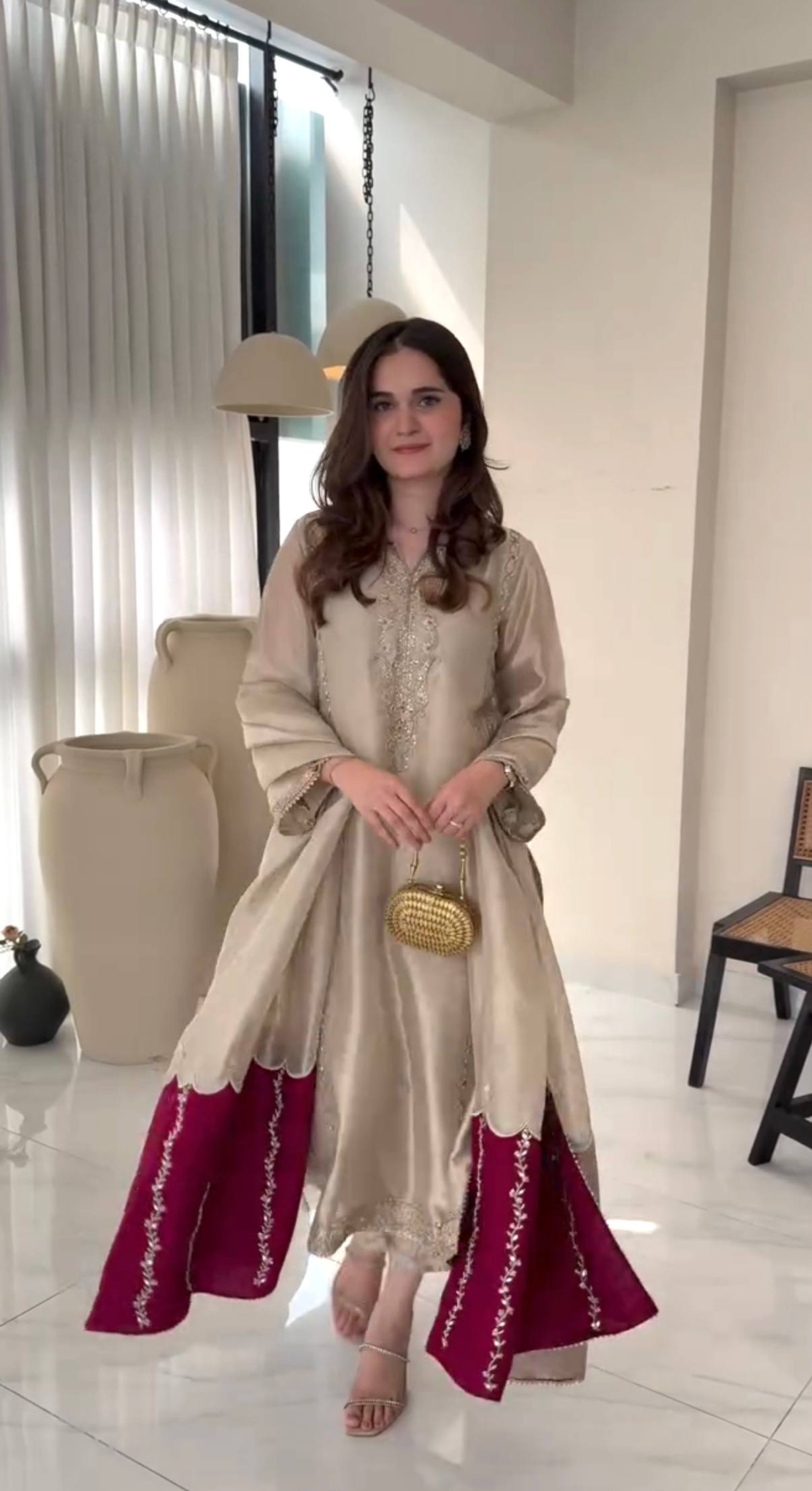 Pure Gmy silk kurta palazzo set with sequence embroidery – festive and wedding wear for women