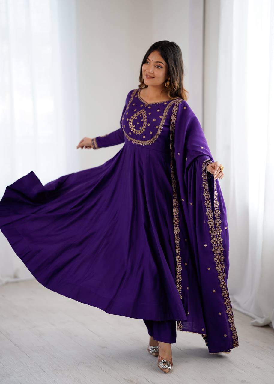 Designer Purple Anarkali Gown Set for Wedding and Festive Wear