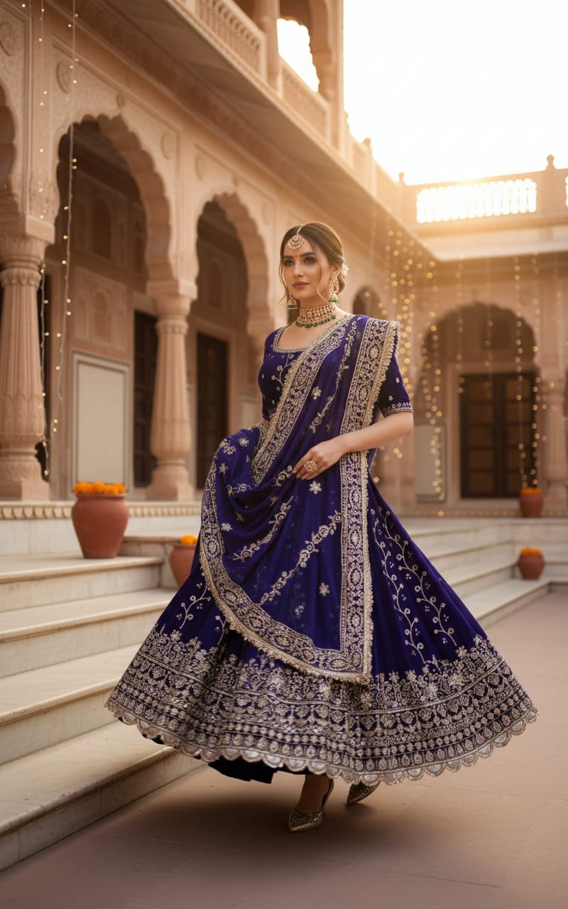 Purple festive wear Anarkali suit with dupatta