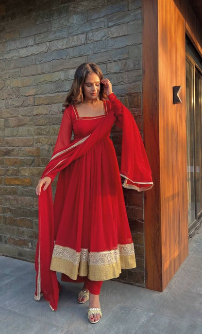 Designer red anarkali suit with dupatta for wedding and festive wear