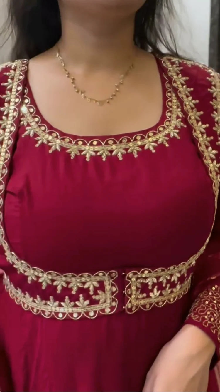 Elegant Roman silk palazzo suit with gota patti work for festive and party occasions