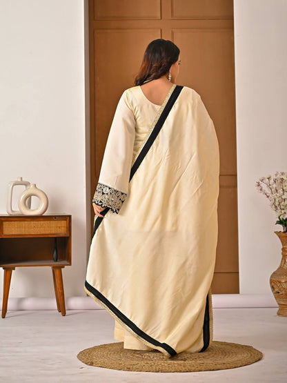 Roman silk sharara suit back view with full sleeves embroidery