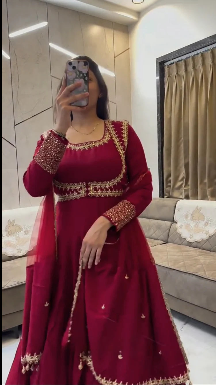 Designer Roman silk suit set with palazzo and dupatta for women, perfect for wedding and festive wear