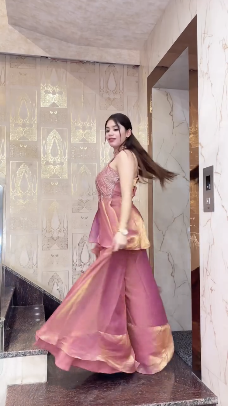 Rust party wear palazzo sharara set back view for women