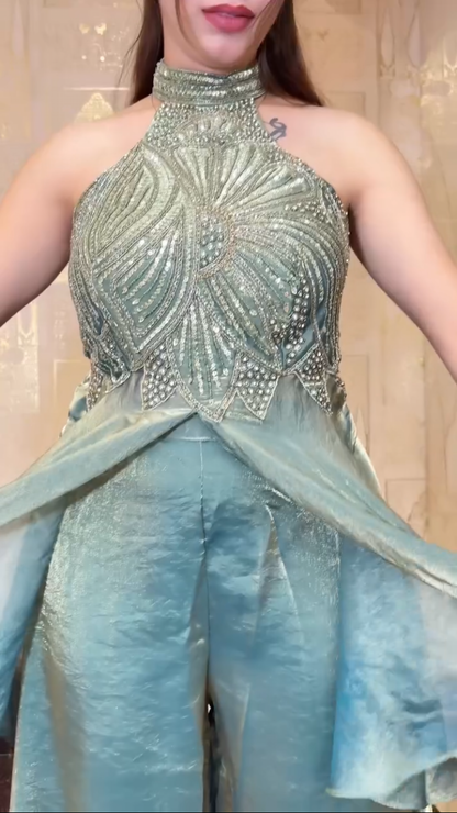 Sea green festive sharara set full look for women designer wear