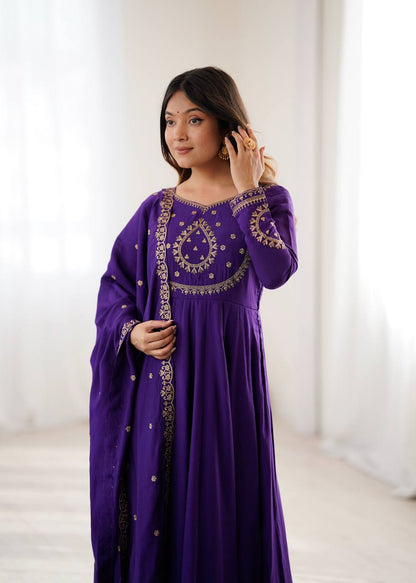 Elegant Purple Party Wear Anarkali Suit for Women with Dupatta