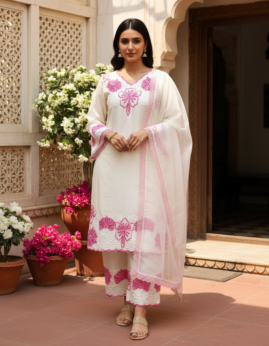 White salwar suit with dupatta for women latest ethnic collection